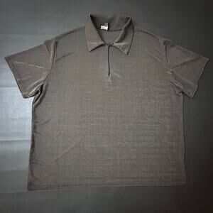 Vintage Loom Wear Shirt Mens 3XL Brown Shiny Made in USA 1/4 Zip Polo 1970s